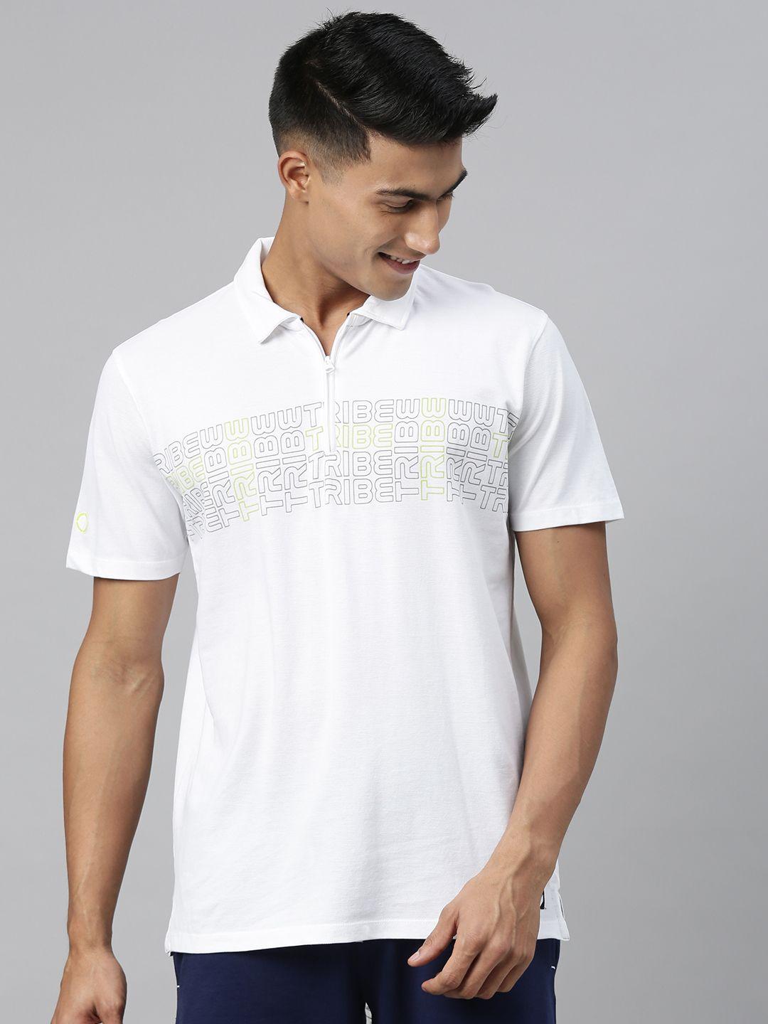 allen solly tribe men white brand logo printed polo collar pure cotton t-shirt