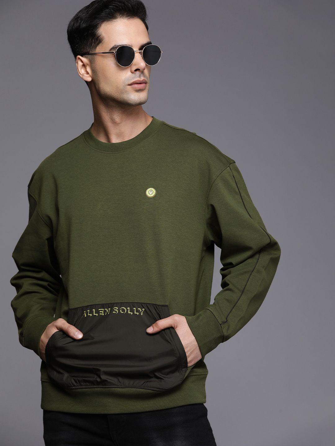 allen solly tribe round neck long sleeves sweatshirt with contrast kangaroo pocket