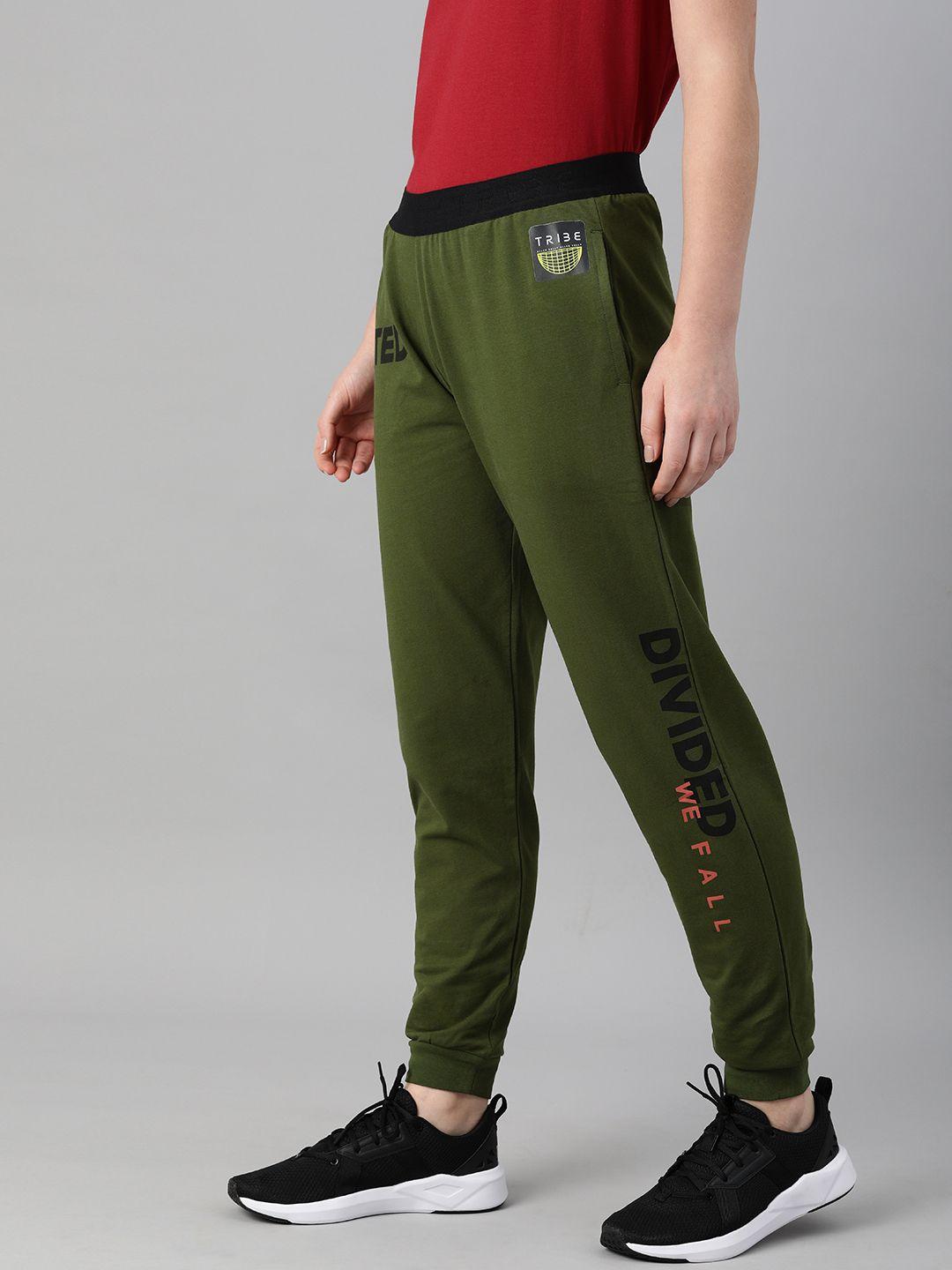 allen solly tribe women olive green & black regular fit printed joggers