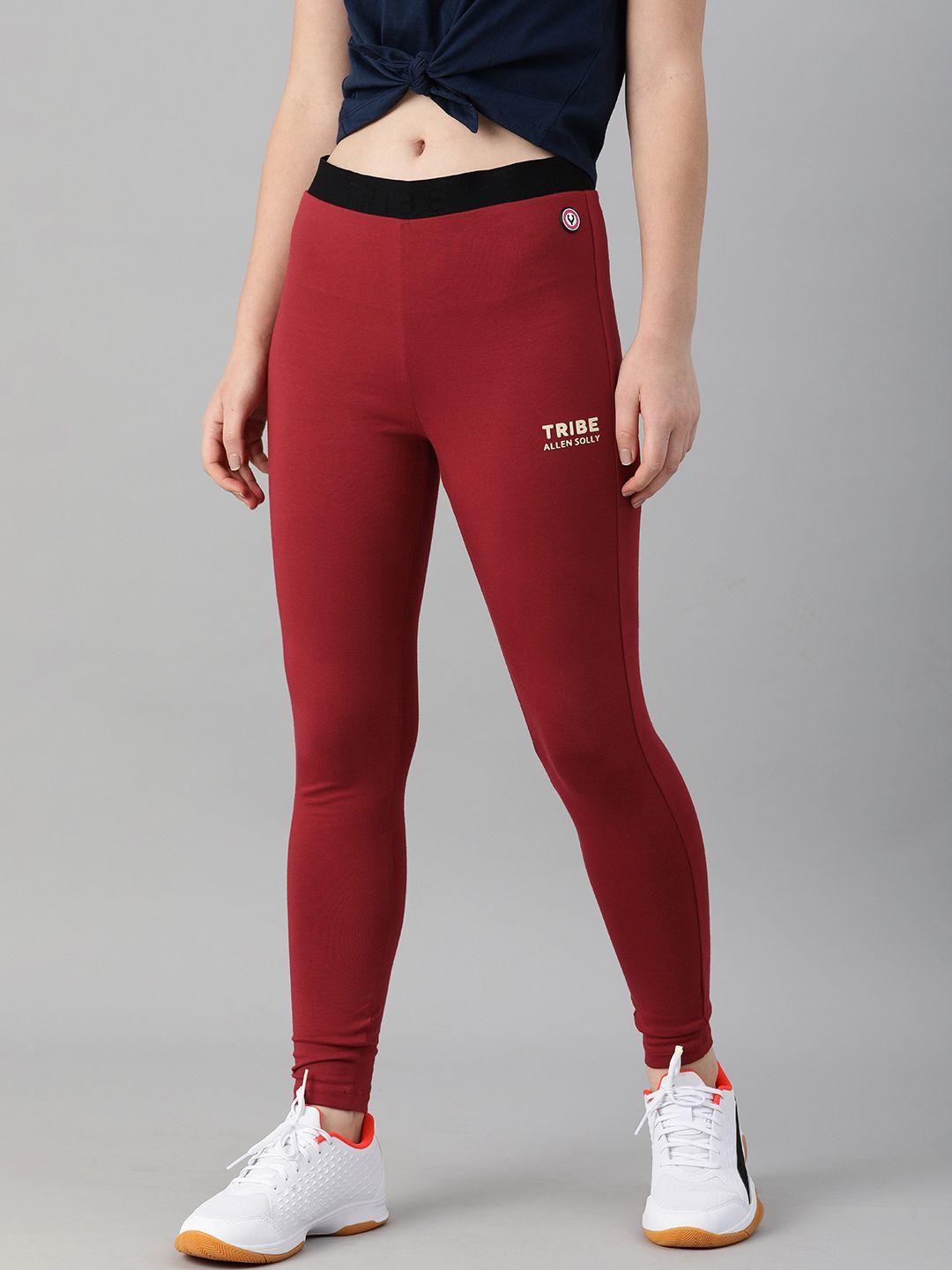 allen solly tribe women red solid leggings