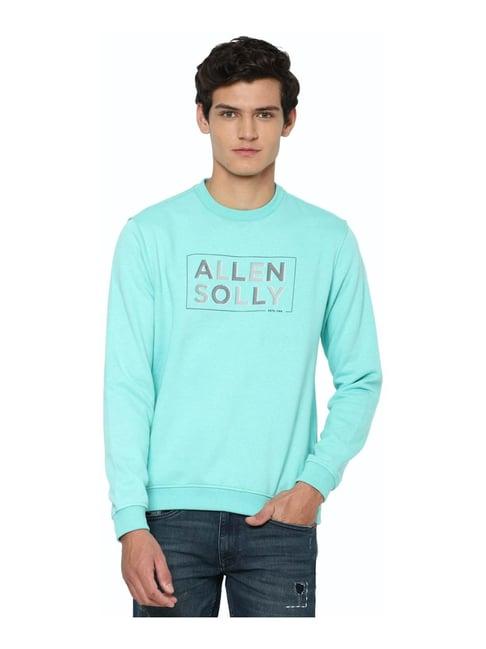 allen solly turquoise cotton regular fit logo printed sweatshirt