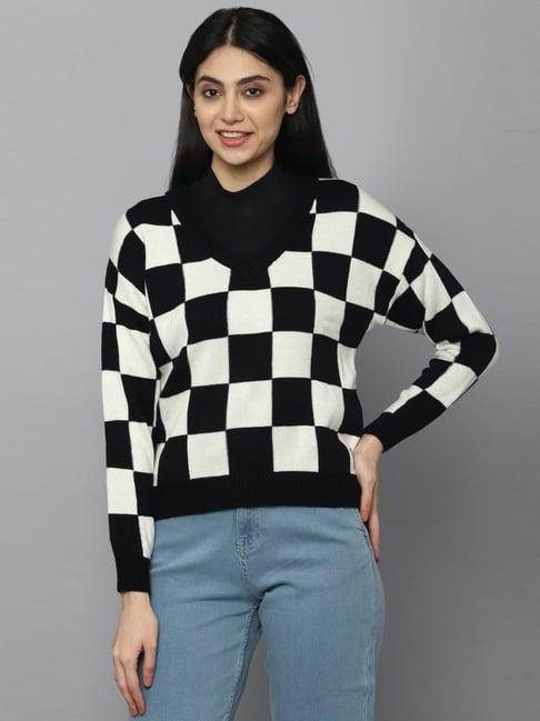 allen solly white & black cotton chequered sweater