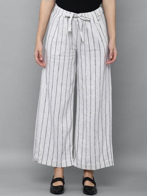 allen solly white & grey striped trousers