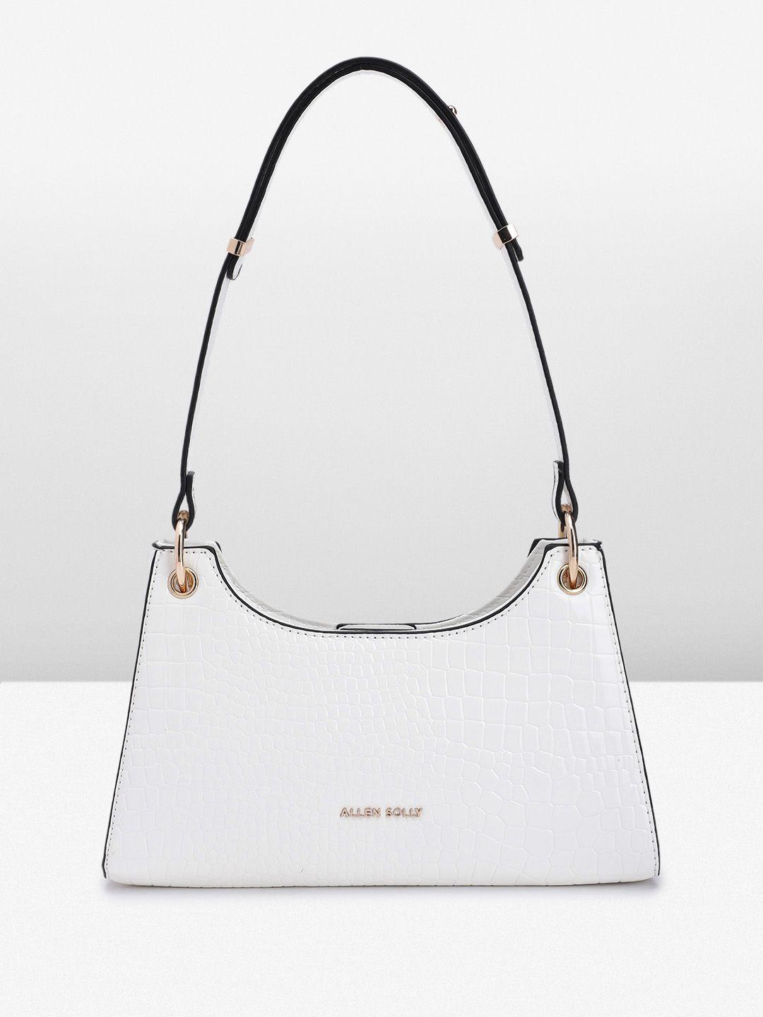 allen solly white animal textured structured hobo bag