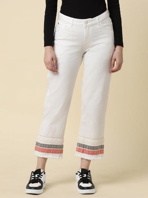 allen solly white cotton embroidered mid rise jeans