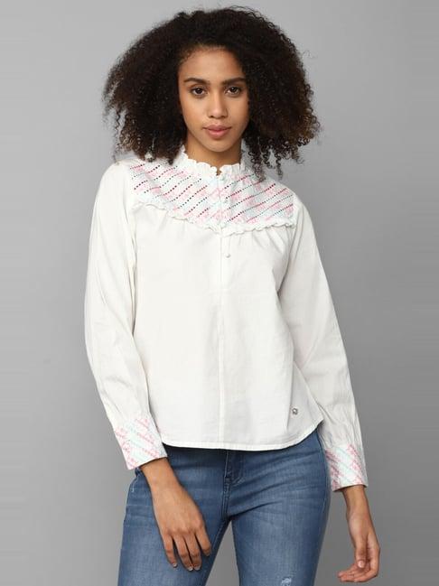 allen solly white cotton embroidered top