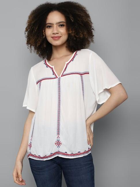 allen solly white cotton embroidered top