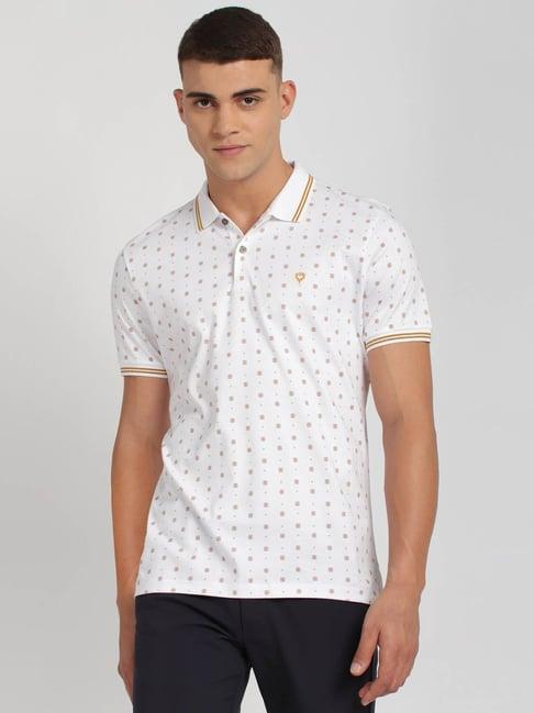 allen solly white cotton regular fit printed polo t-shirt