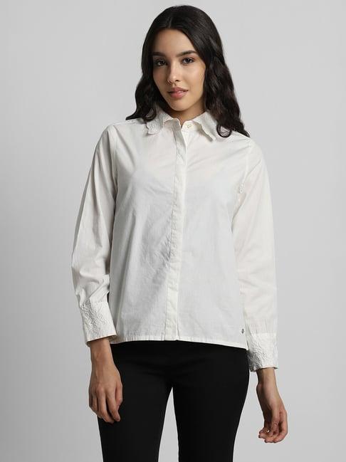allen solly white cotton regular fit shirt
