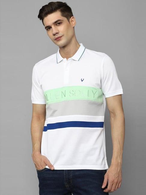 allen solly white cotton regular fit striped polo t-shirt