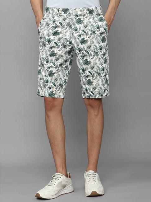 allen solly white cotton slim fit printed shorts