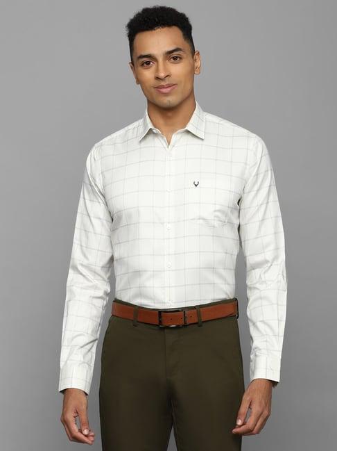 allen solly white slim fit check cotton shirt