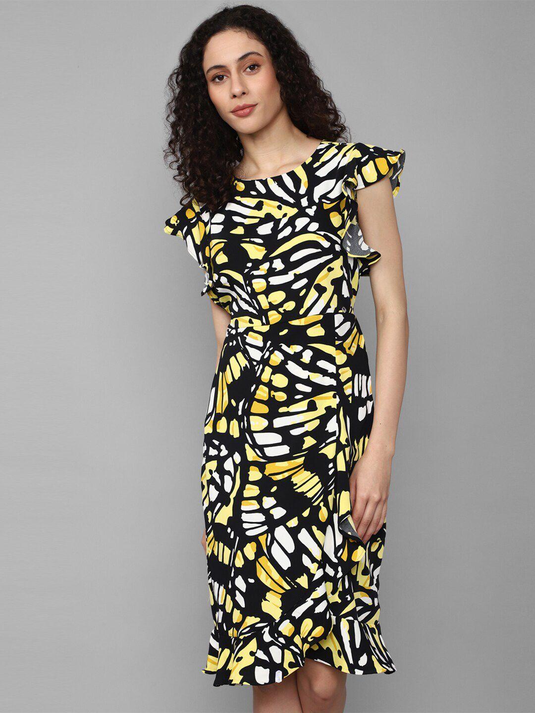allen solly woman abstract printed flutter sleeve sheath dress