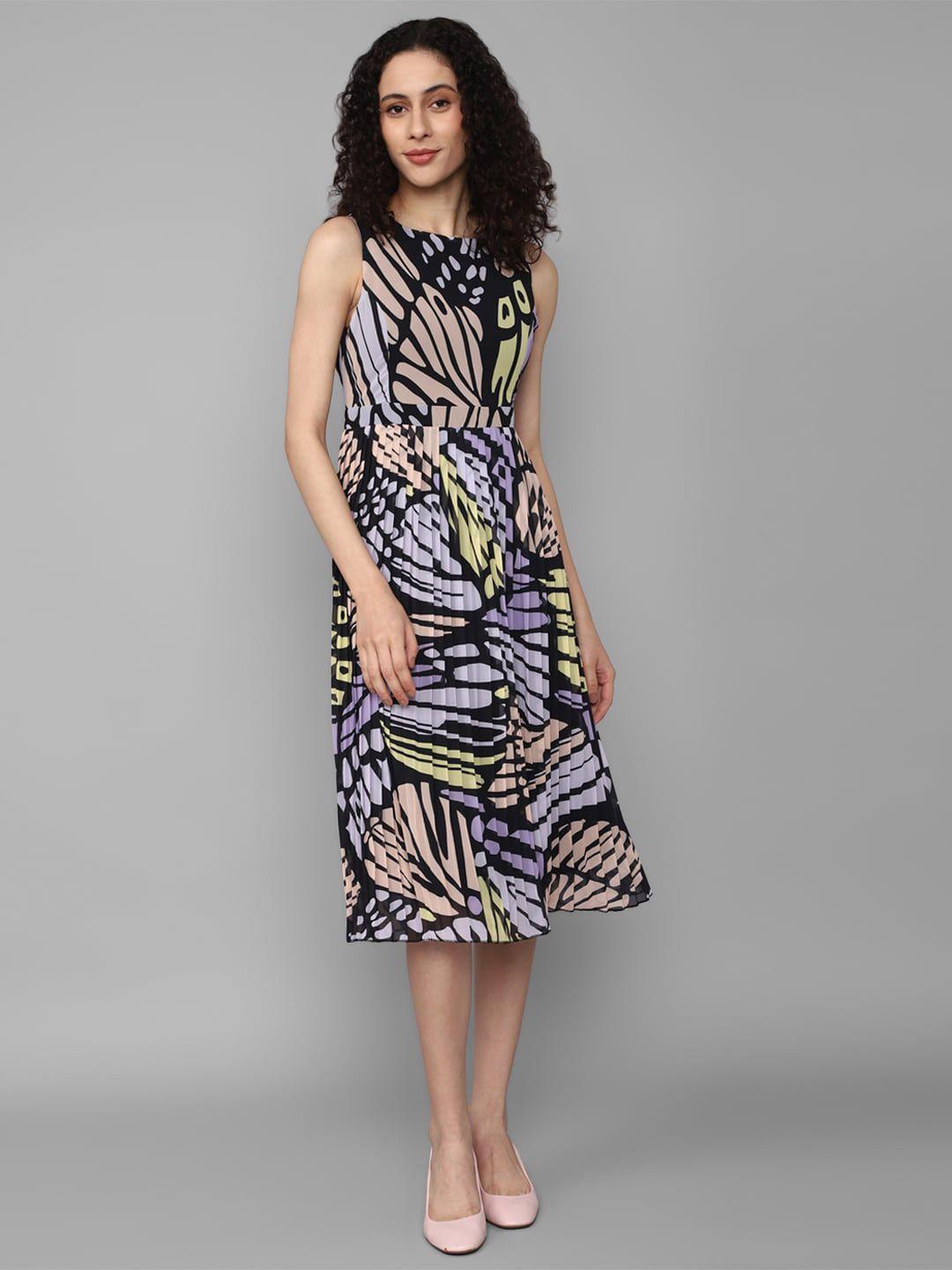 allen solly woman abstract printed sleeveless accordion pleats a-line midi dress