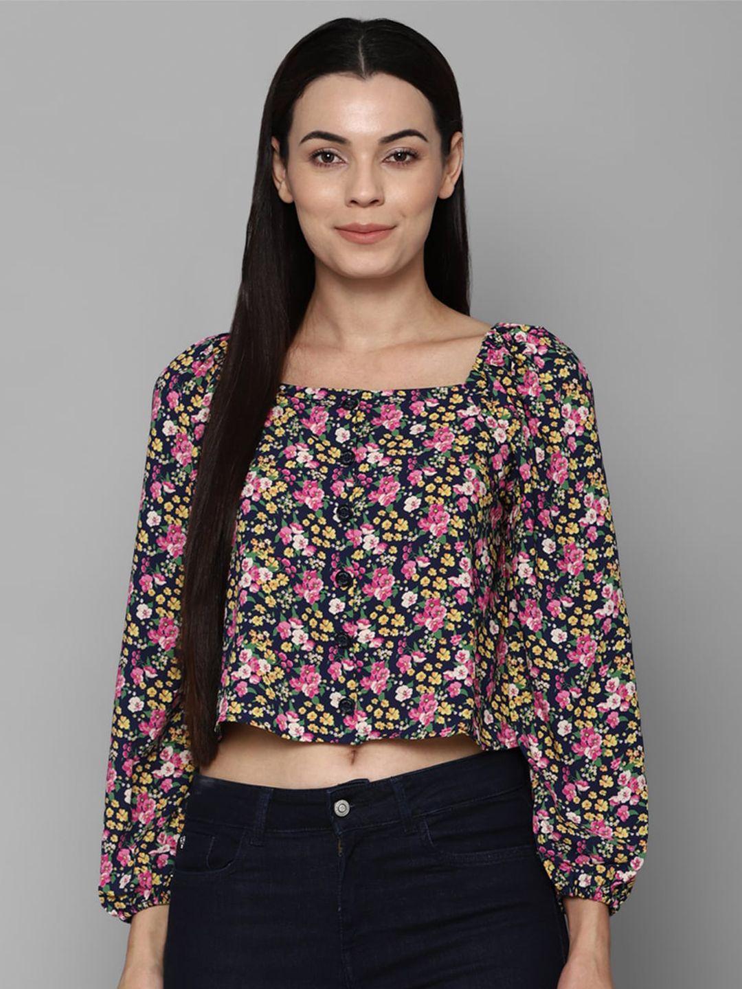 allen solly woman black & pink floral print crop top