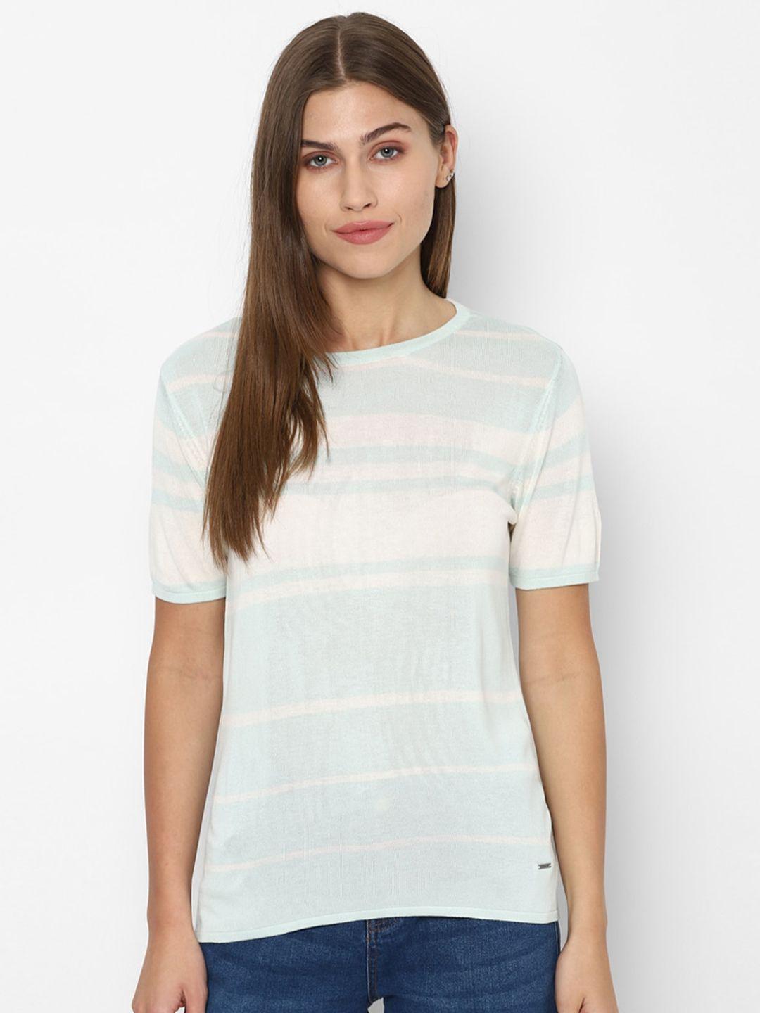 allen solly woman blue & white striped top