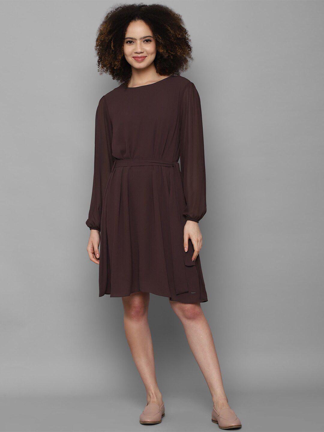 allen solly woman brown solid polyester round neck dress