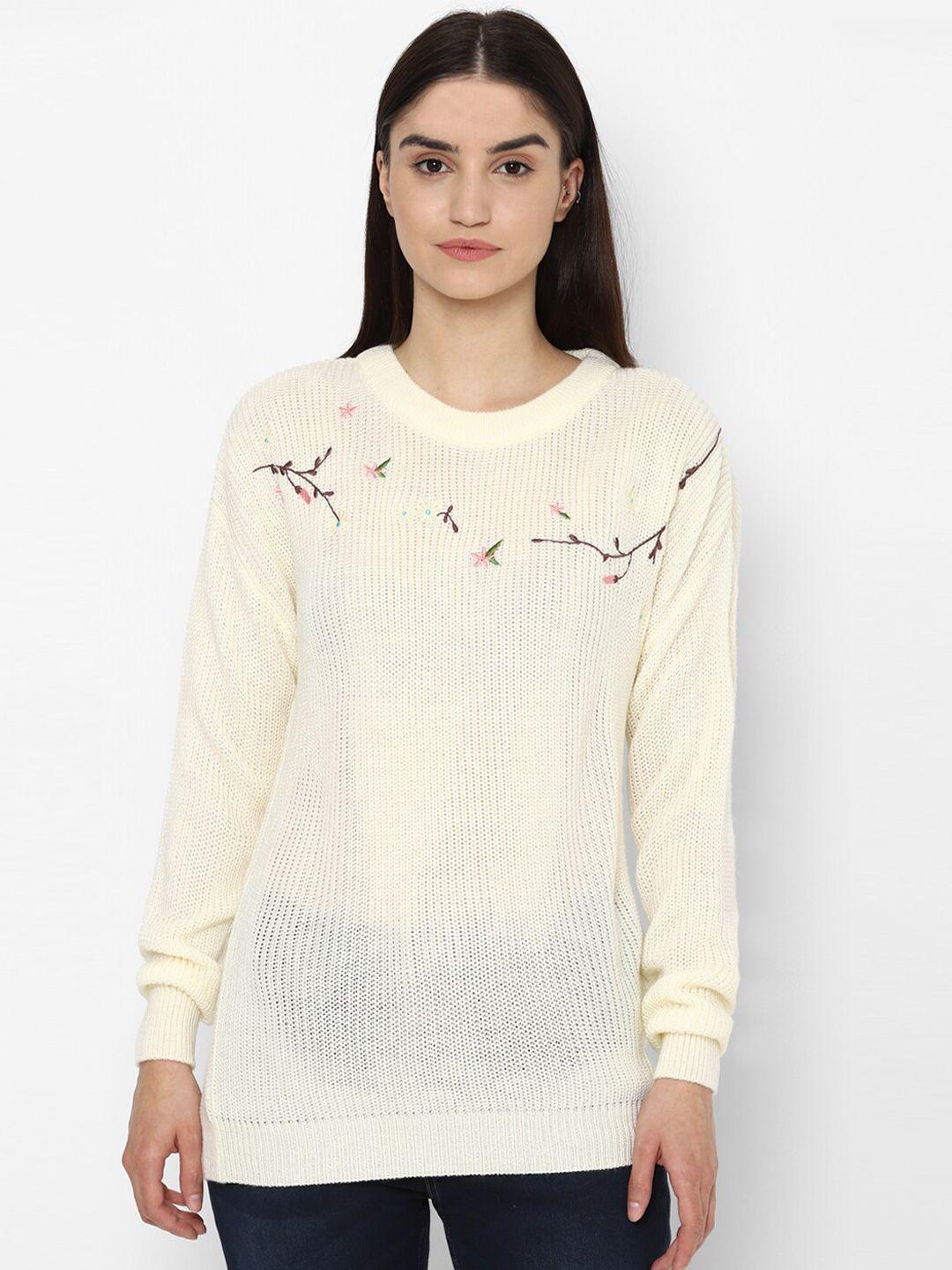 allen solly woman cream-coloured & brown floral printed pullover