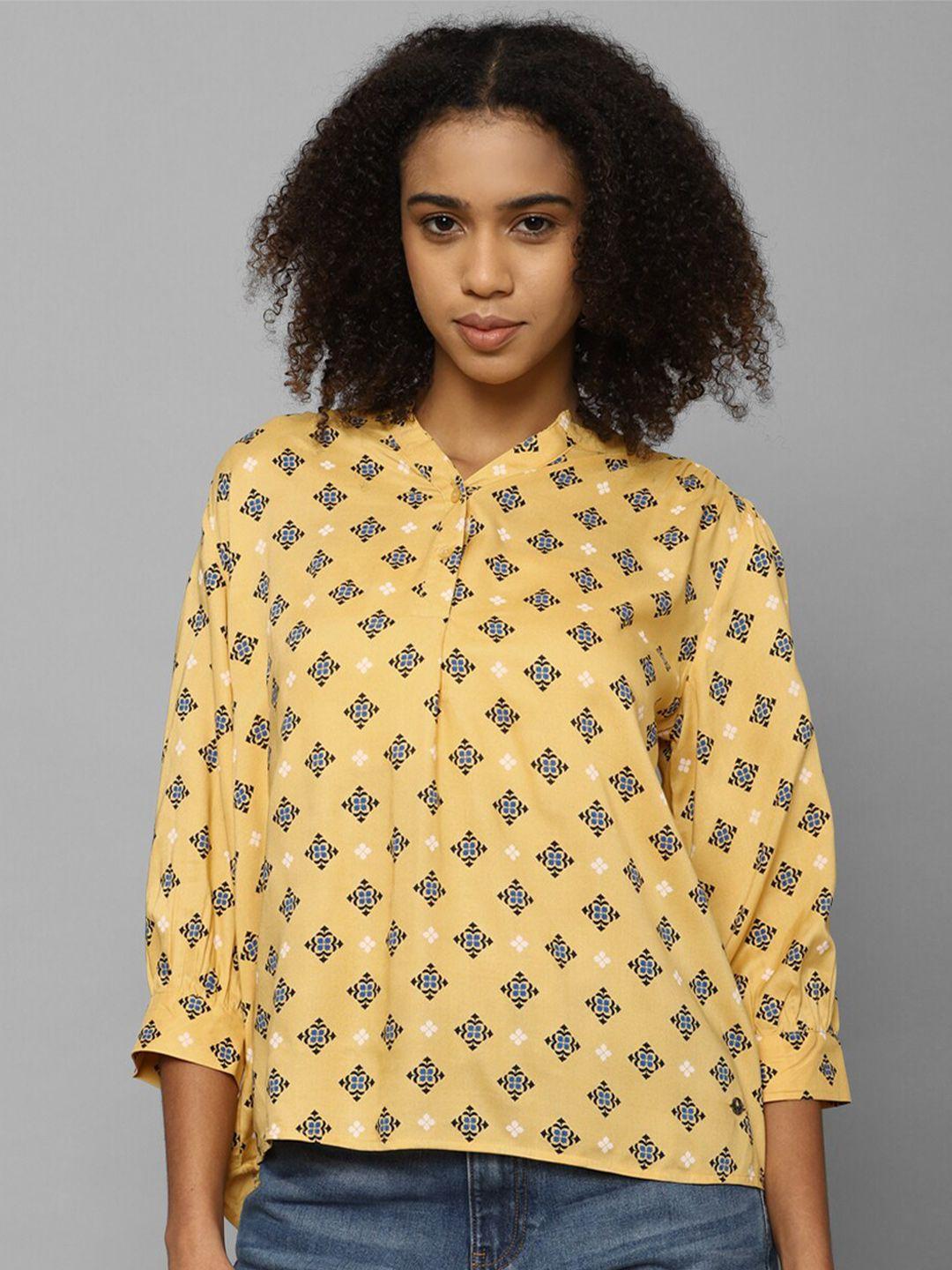 allen solly woman ethnic motifs print mandarin collar shirt style top