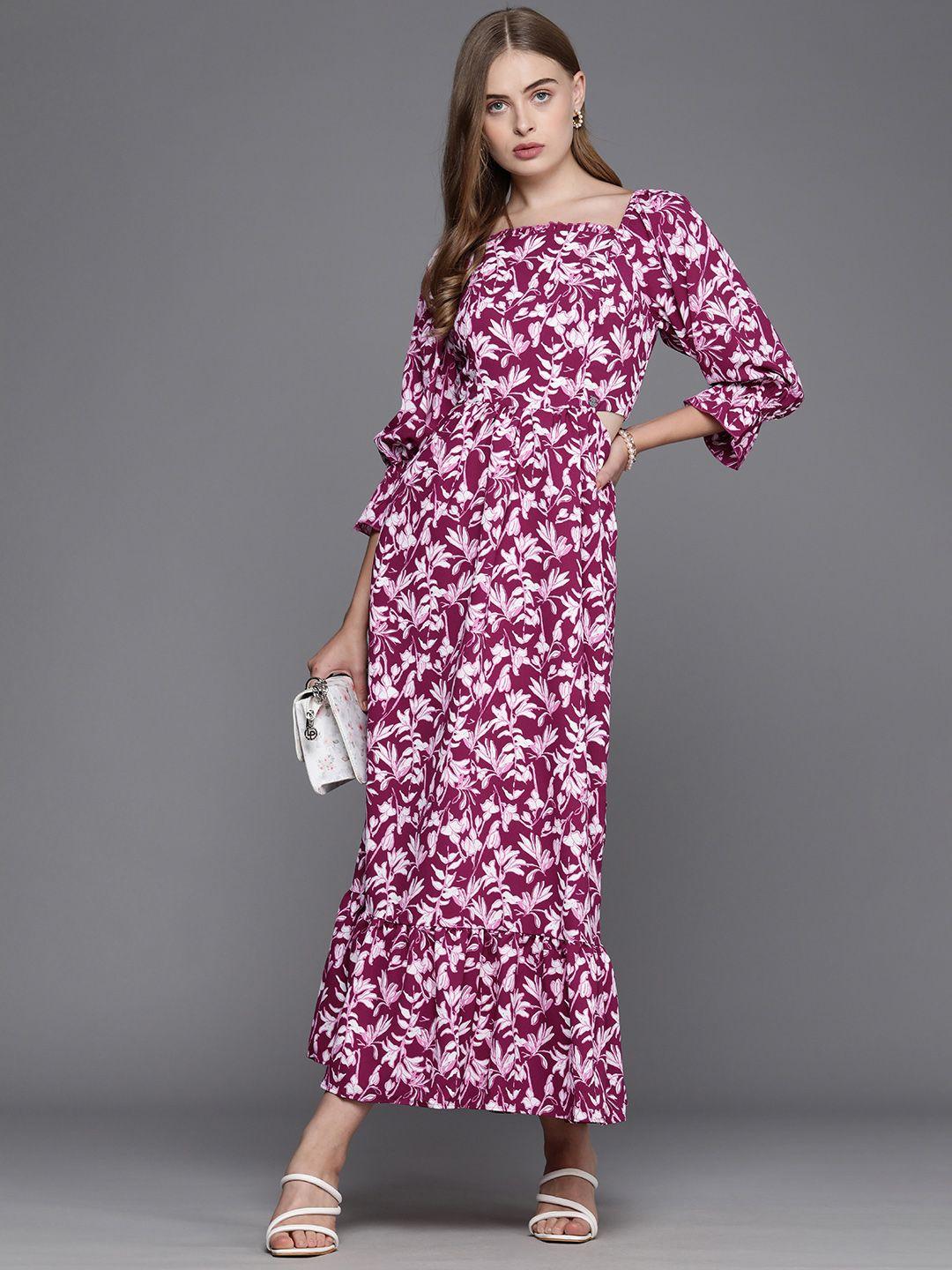 allen solly woman floral printed cut-out detail a-line maxi dress