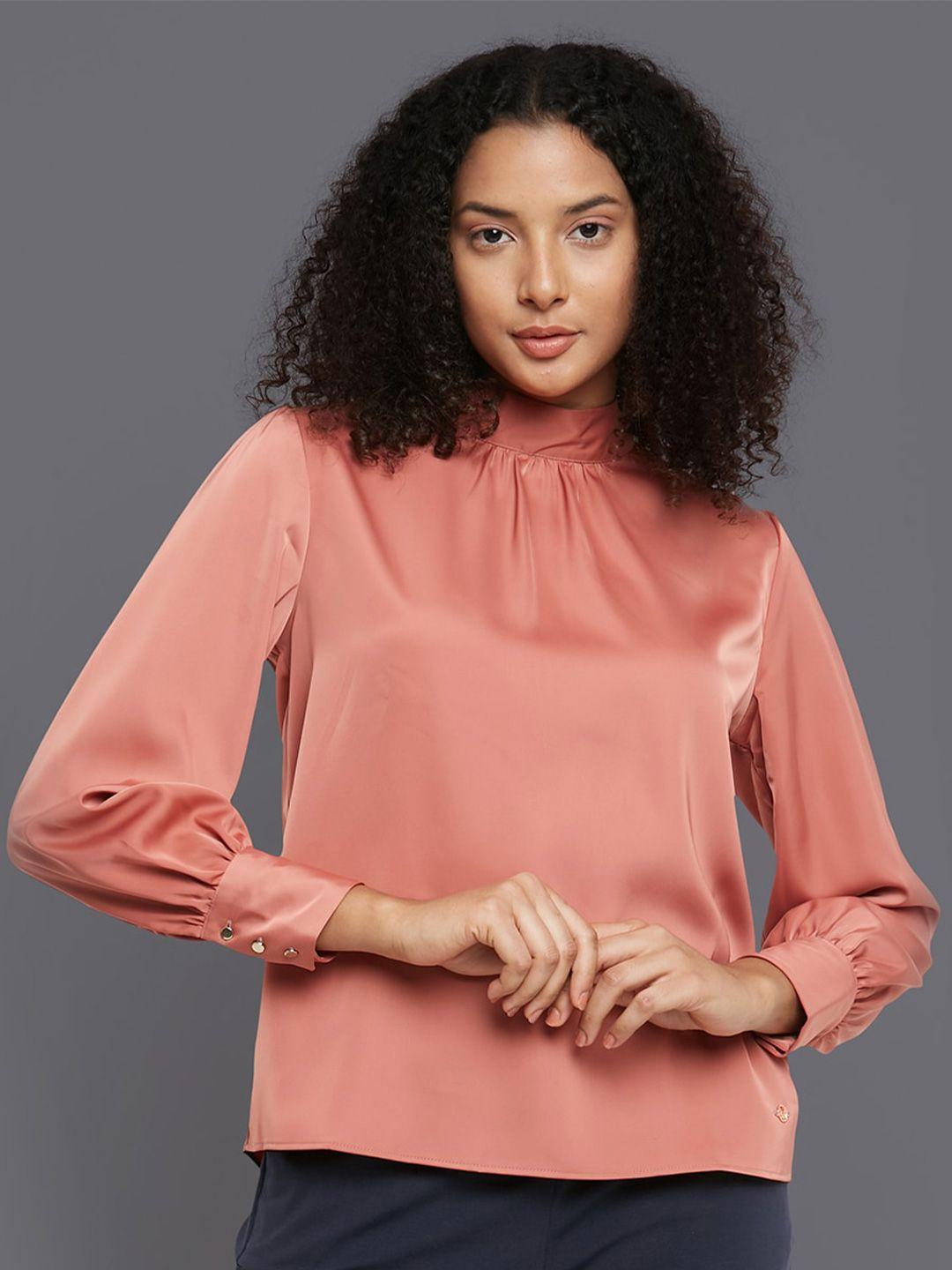 allen solly woman gathered high neck cuffed sleeves top