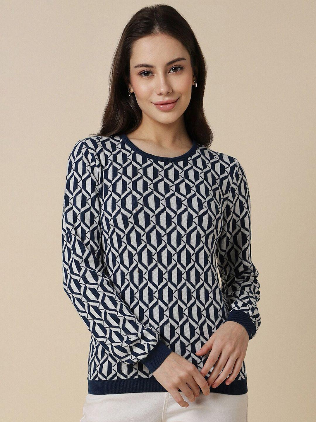 allen solly woman geometric printed long sleeves cotton pullover sweater