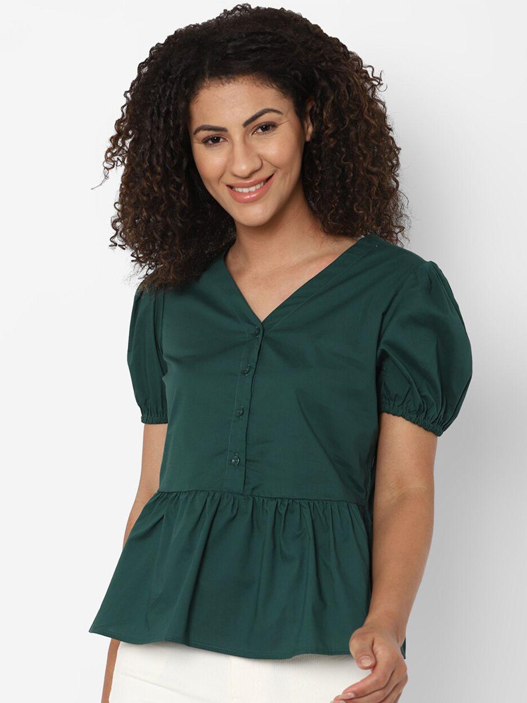 allen solly woman green cotton peplum top