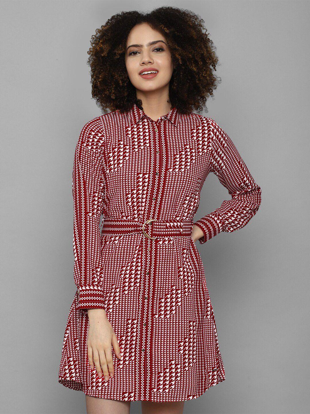 allen solly woman maroon & white printed shirt dress