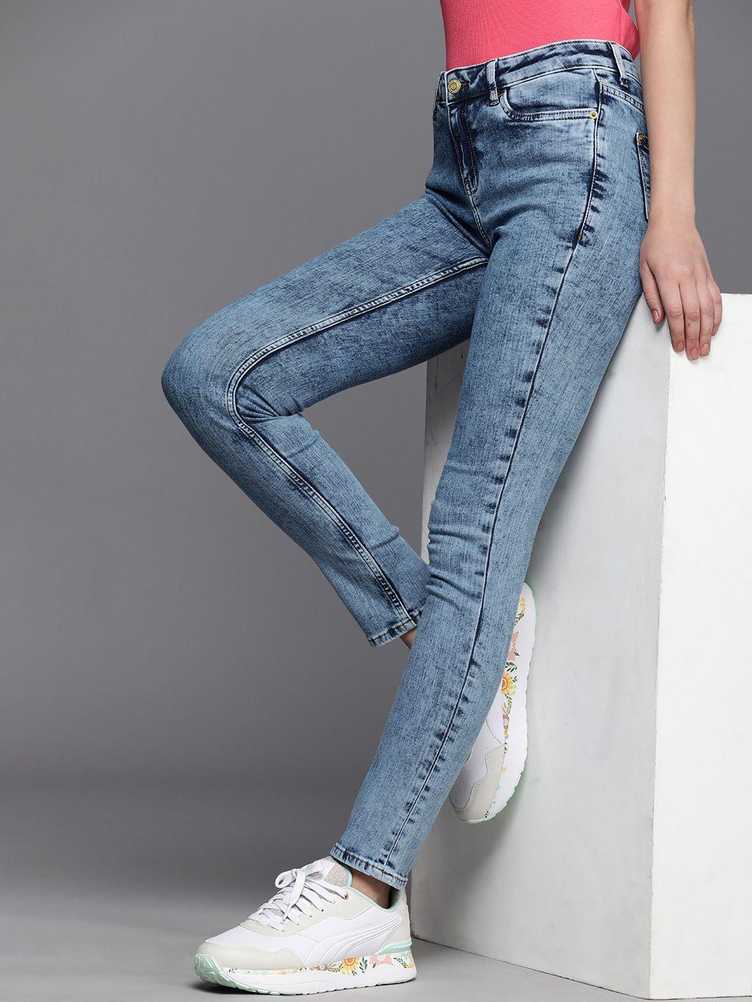 allen solly woman mid-rise heavy fade stretchable slim fit jeans