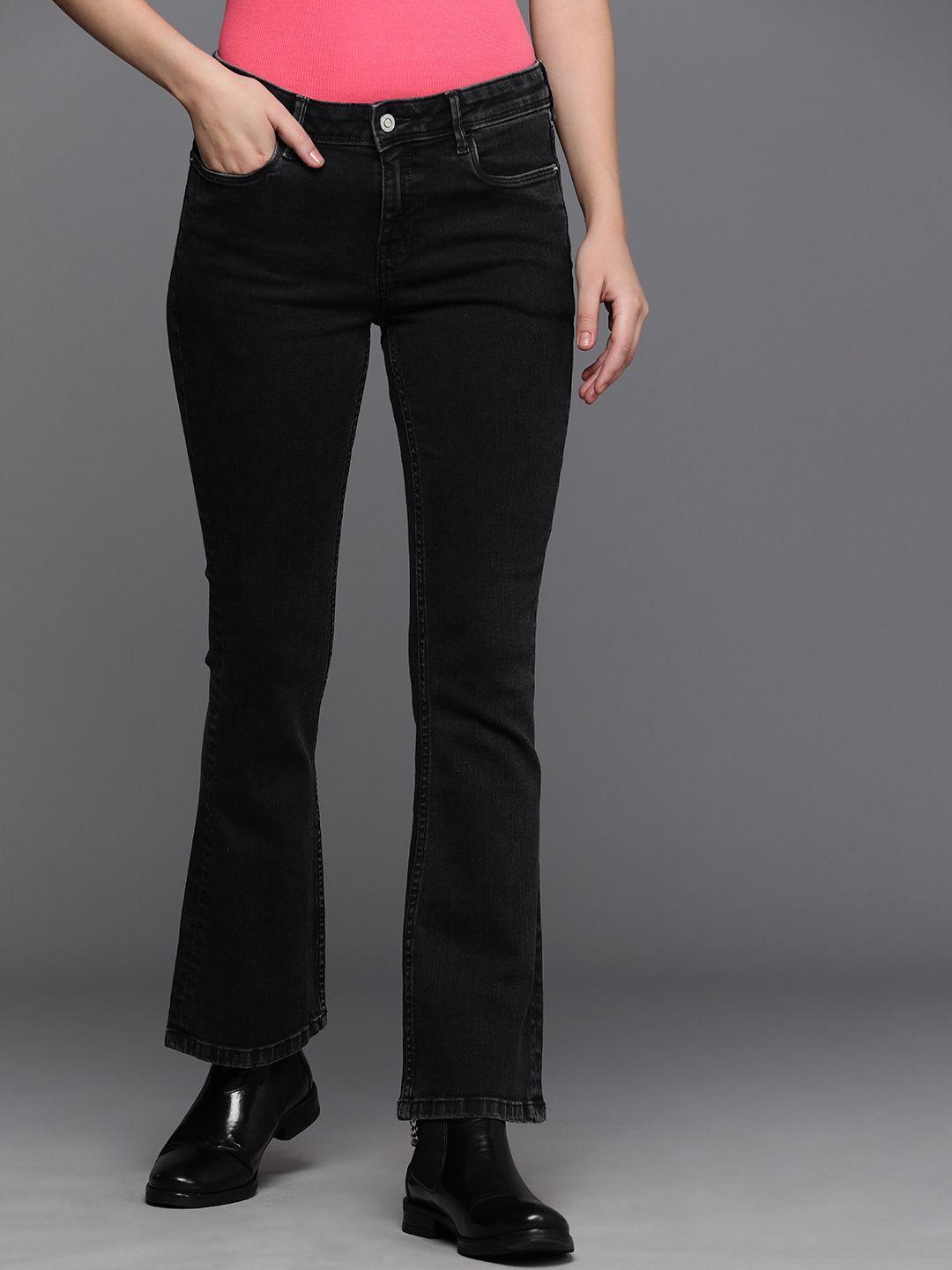 allen solly woman mid-rise light fade stretchable bootcut jeans
