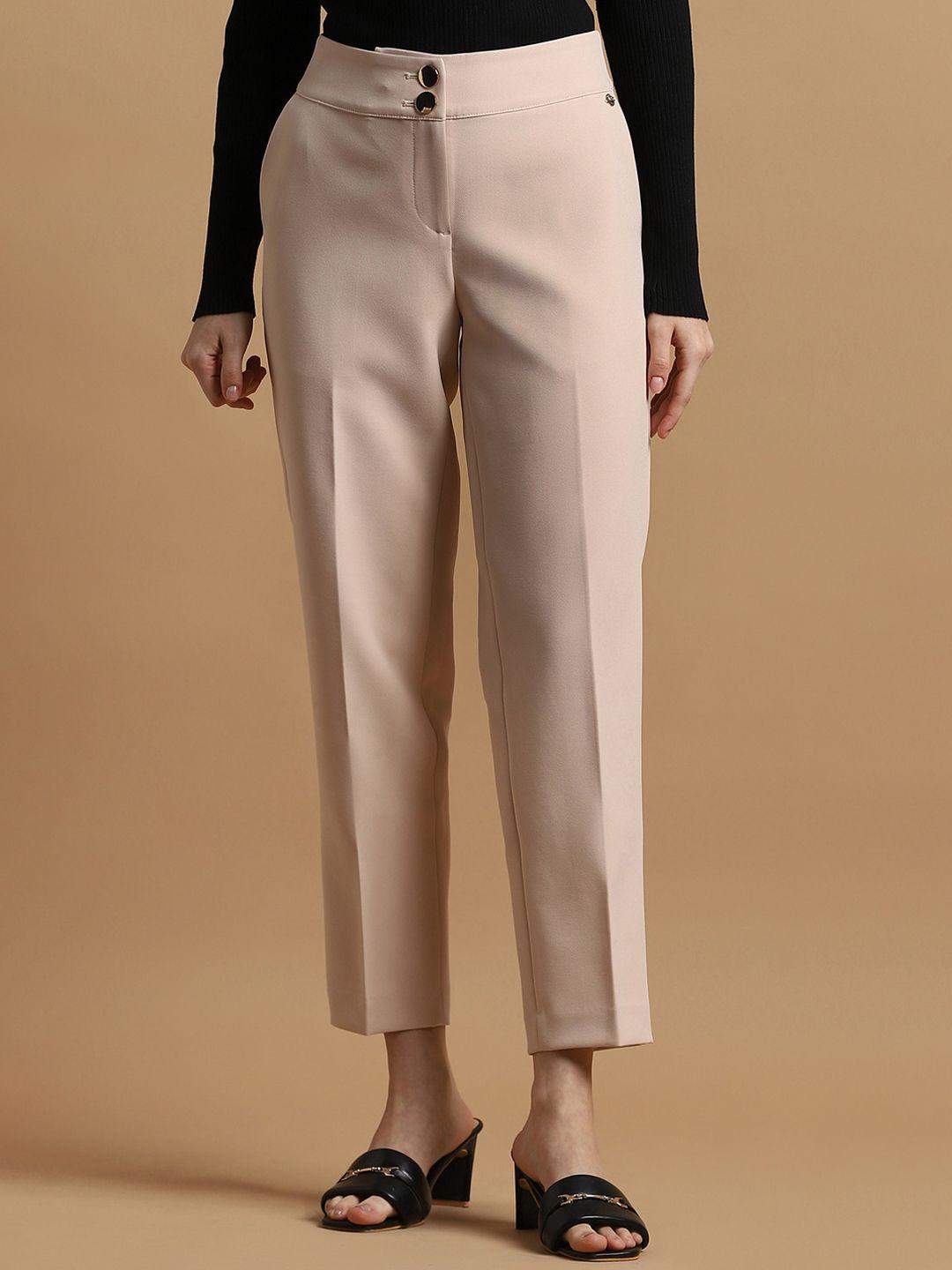 allen solly woman mid rise slim fit cotton formal trousers
