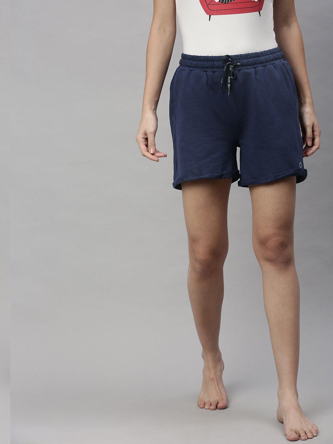 allen solly woman navy blue solid pure cotton lounge shorts