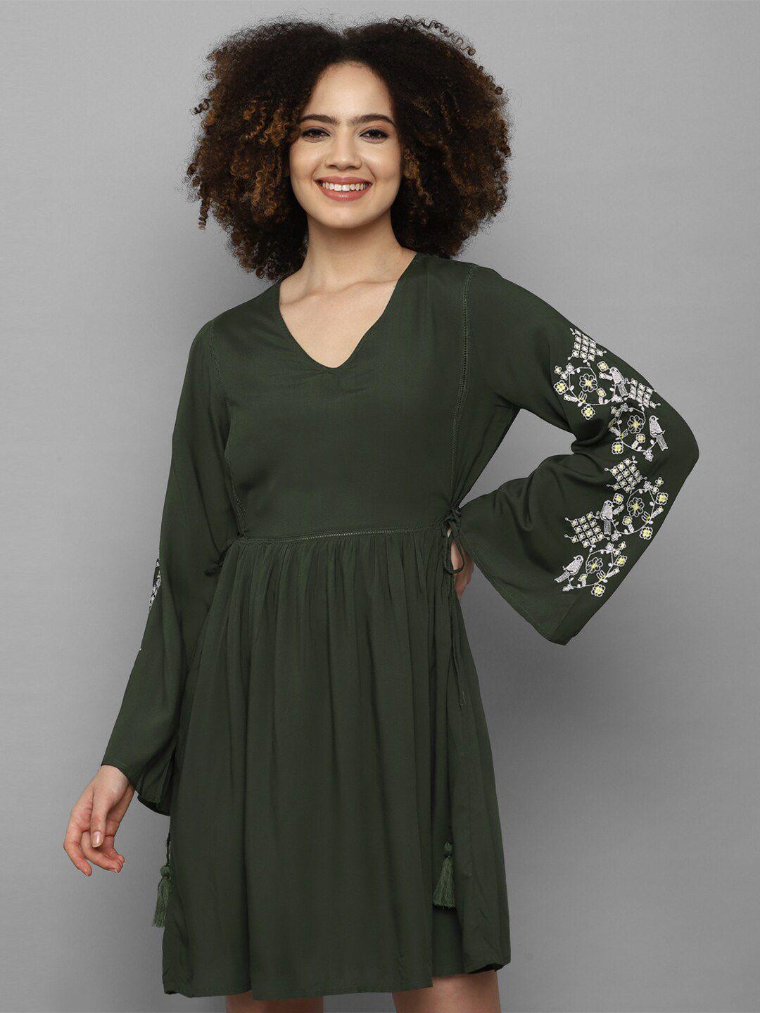 allen solly woman olive green dress