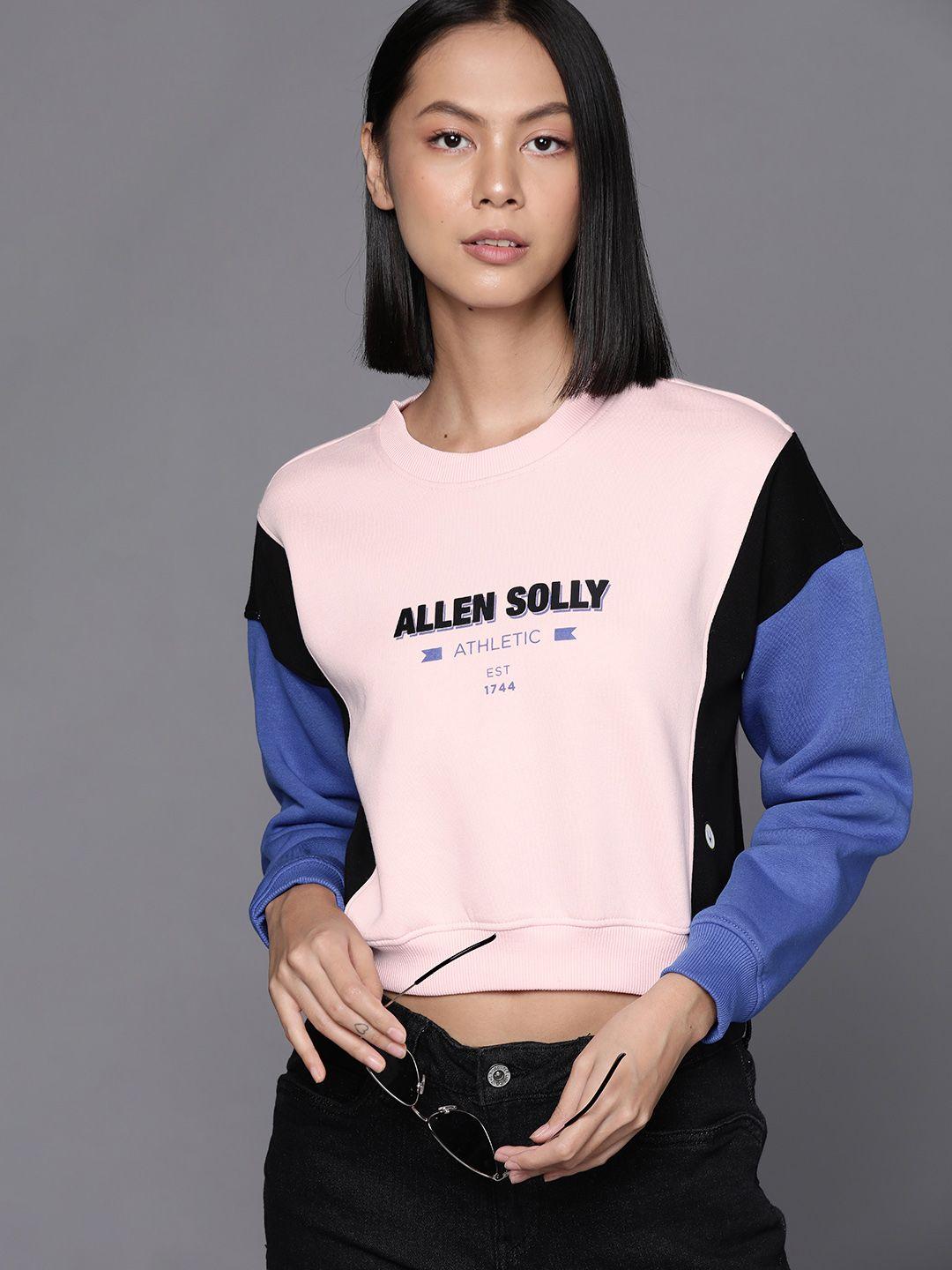 allen solly woman pink & blue brand logo printed sweatshirt