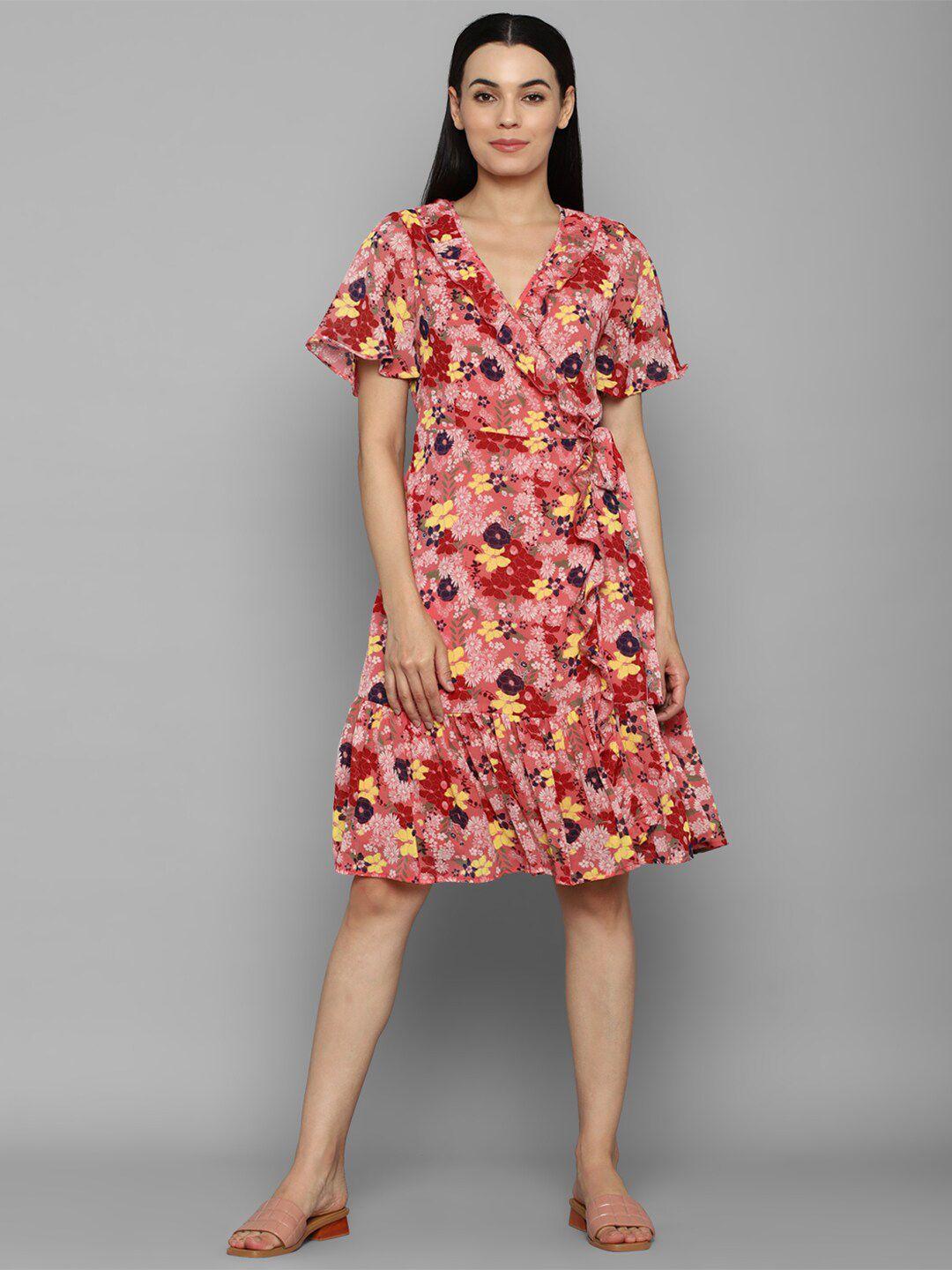 allen solly woman pink floral dress