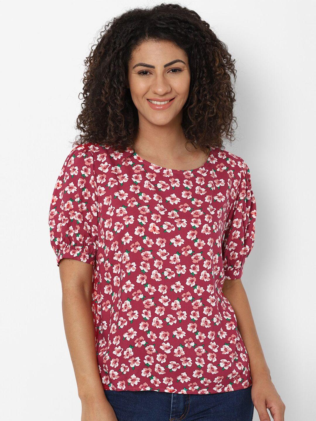 allen solly woman pink floral print linen top