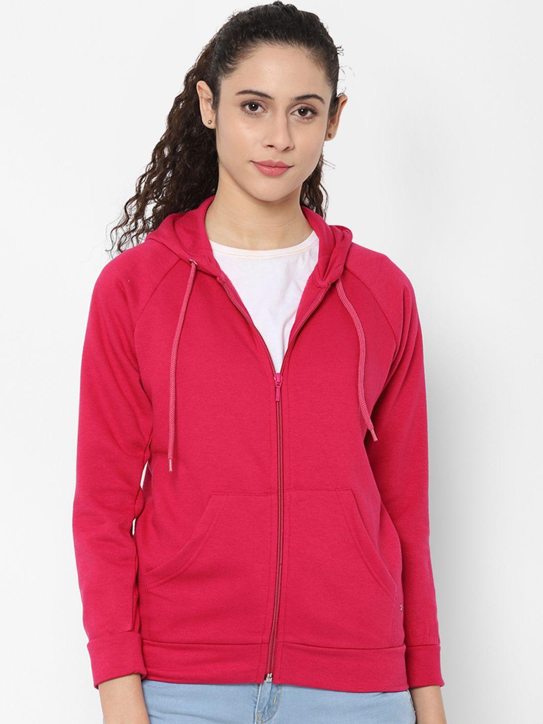 allen solly woman pink solid hooded sweatshirt