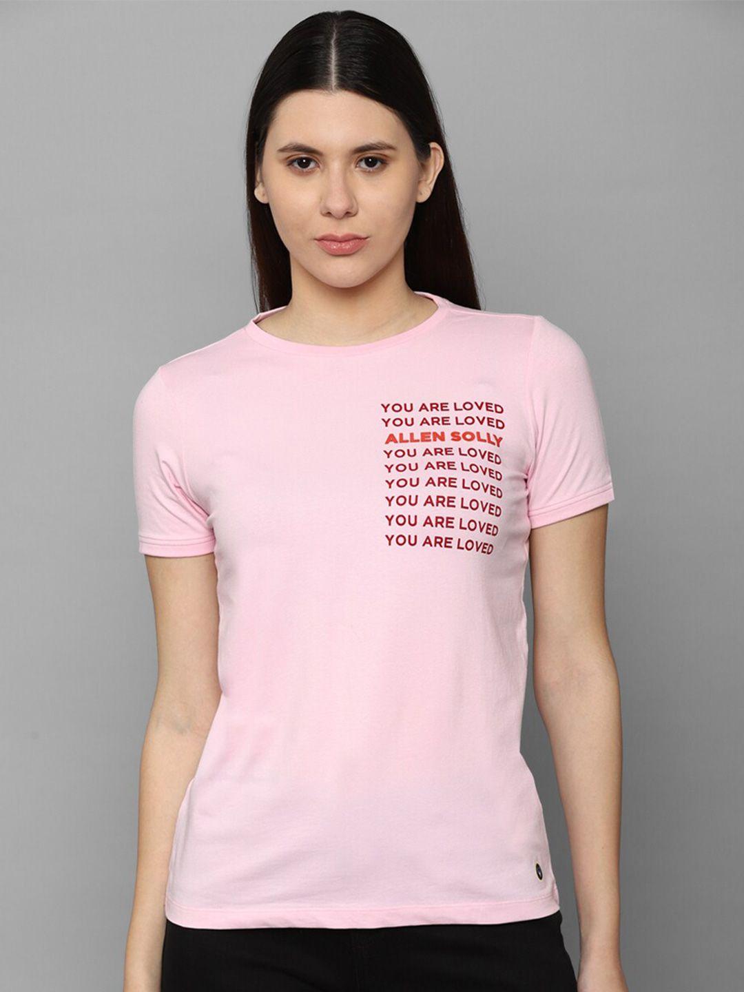 allen solly woman pink typography printed round neck t-shirt