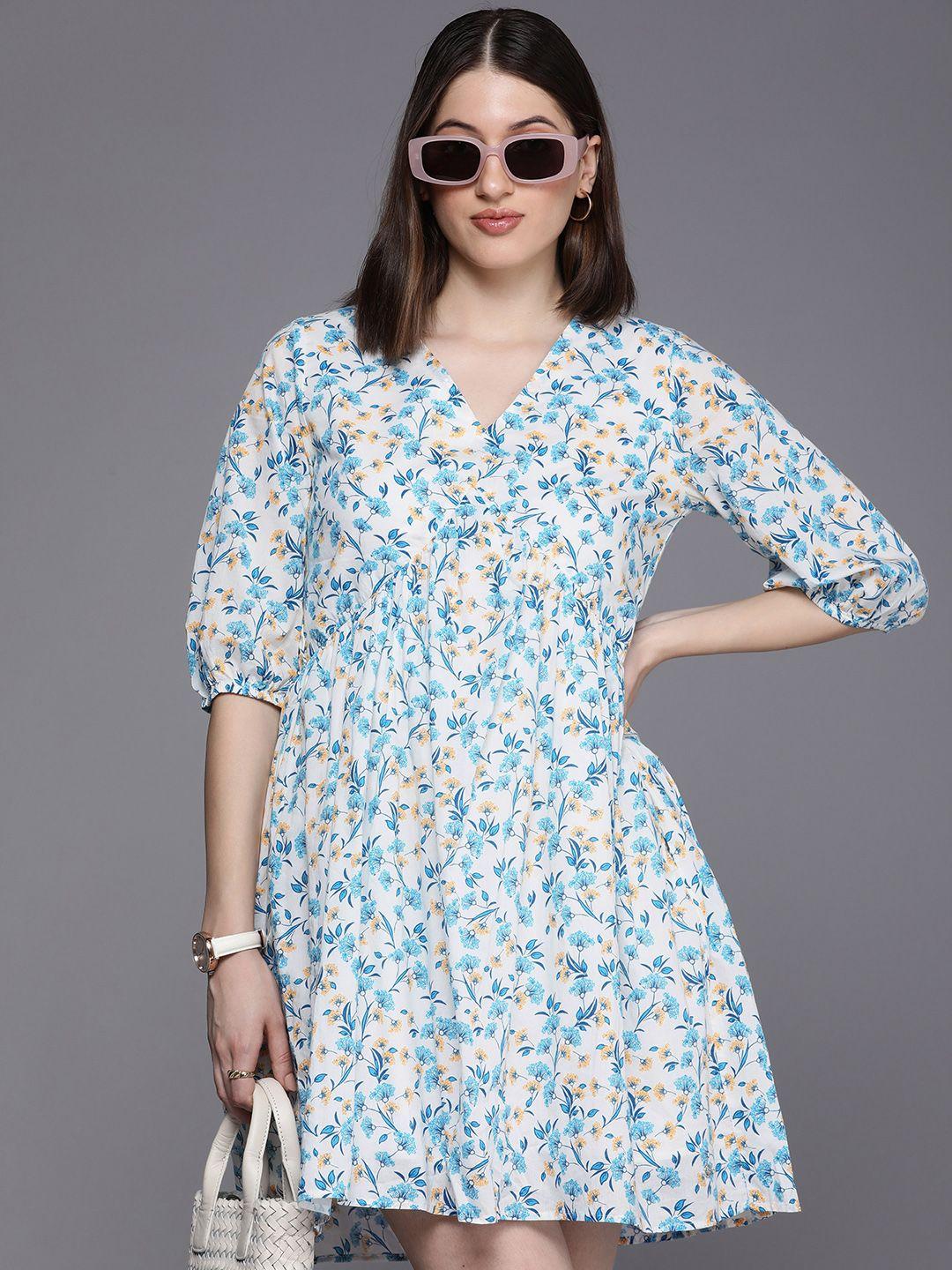 allen solly woman pure cotton floral print fit & flare mini dress