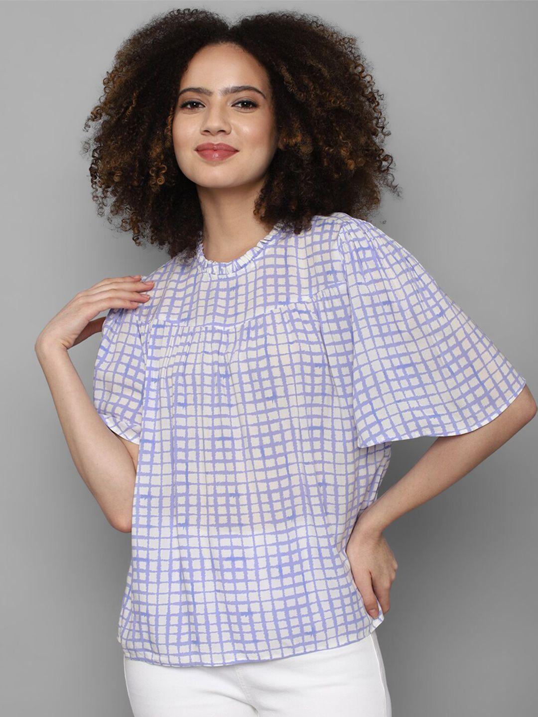 allen solly woman purple & white checked top