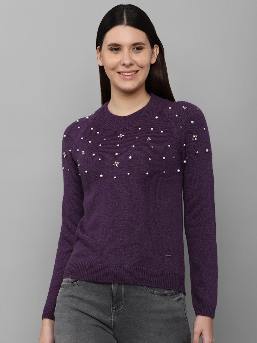 allen solly woman purple embroidered pullover