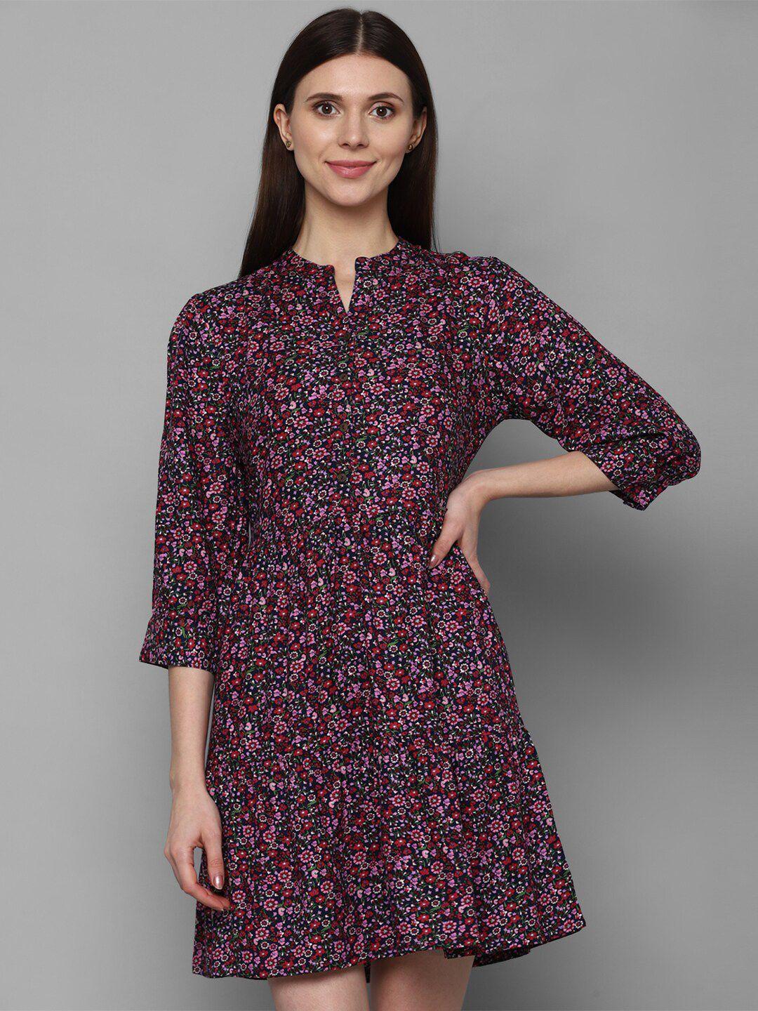 allen solly woman purple fit and flare floral dress
