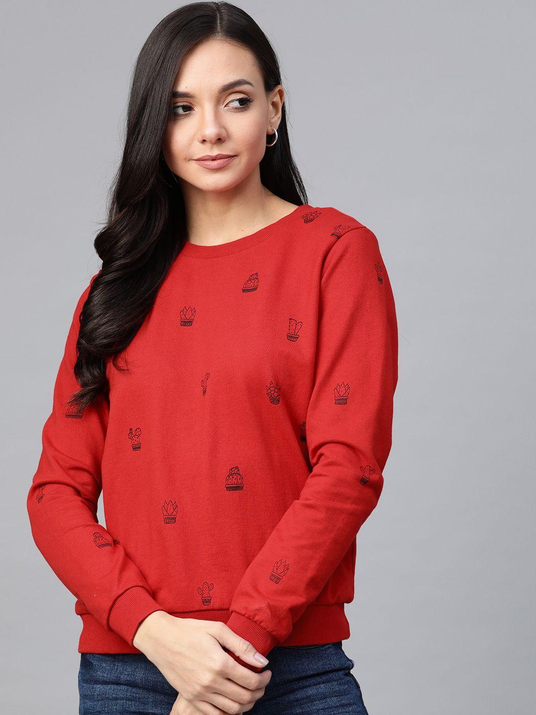 allen solly woman red & black conversational print sweatshirt