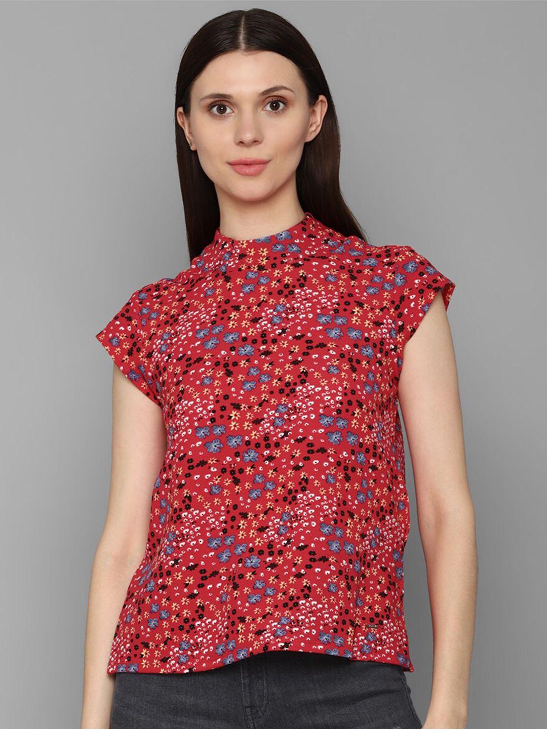 allen solly woman red floral print mandarin collar top