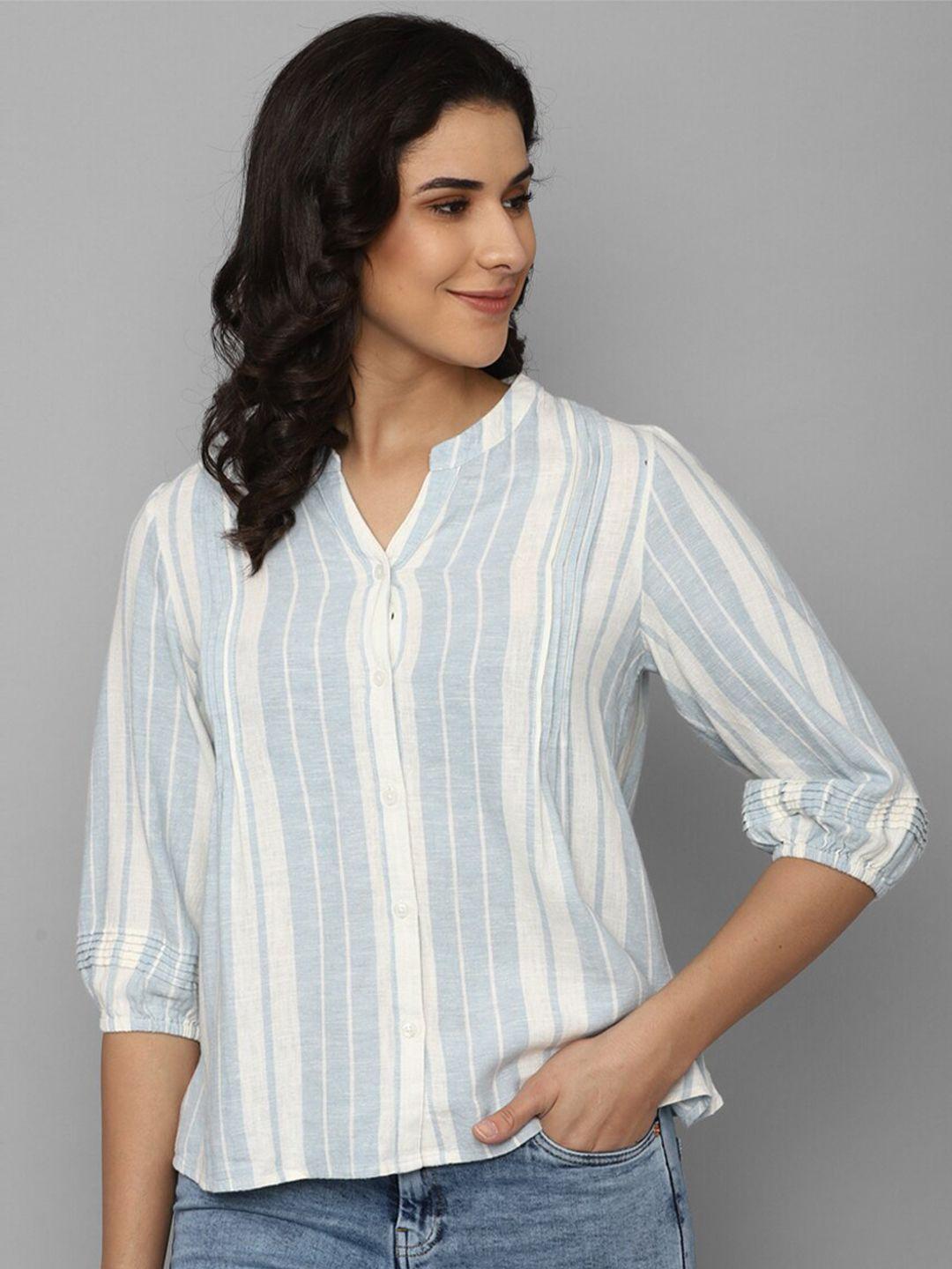 allen solly woman regular fit striped mandarin collar casual shirt