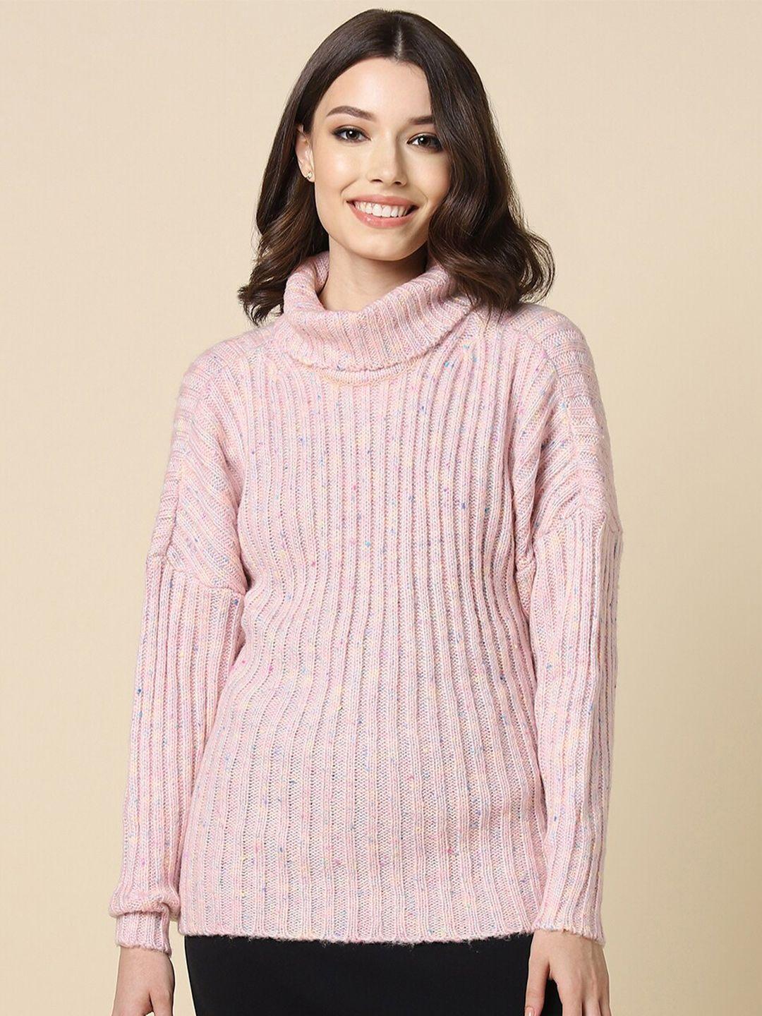 allen solly woman self designed turtle neck pure cotton pullover