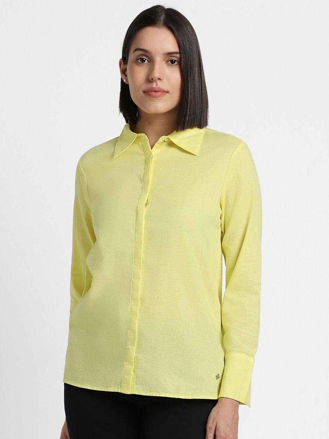 allen solly woman spread collar cotton linen shirt