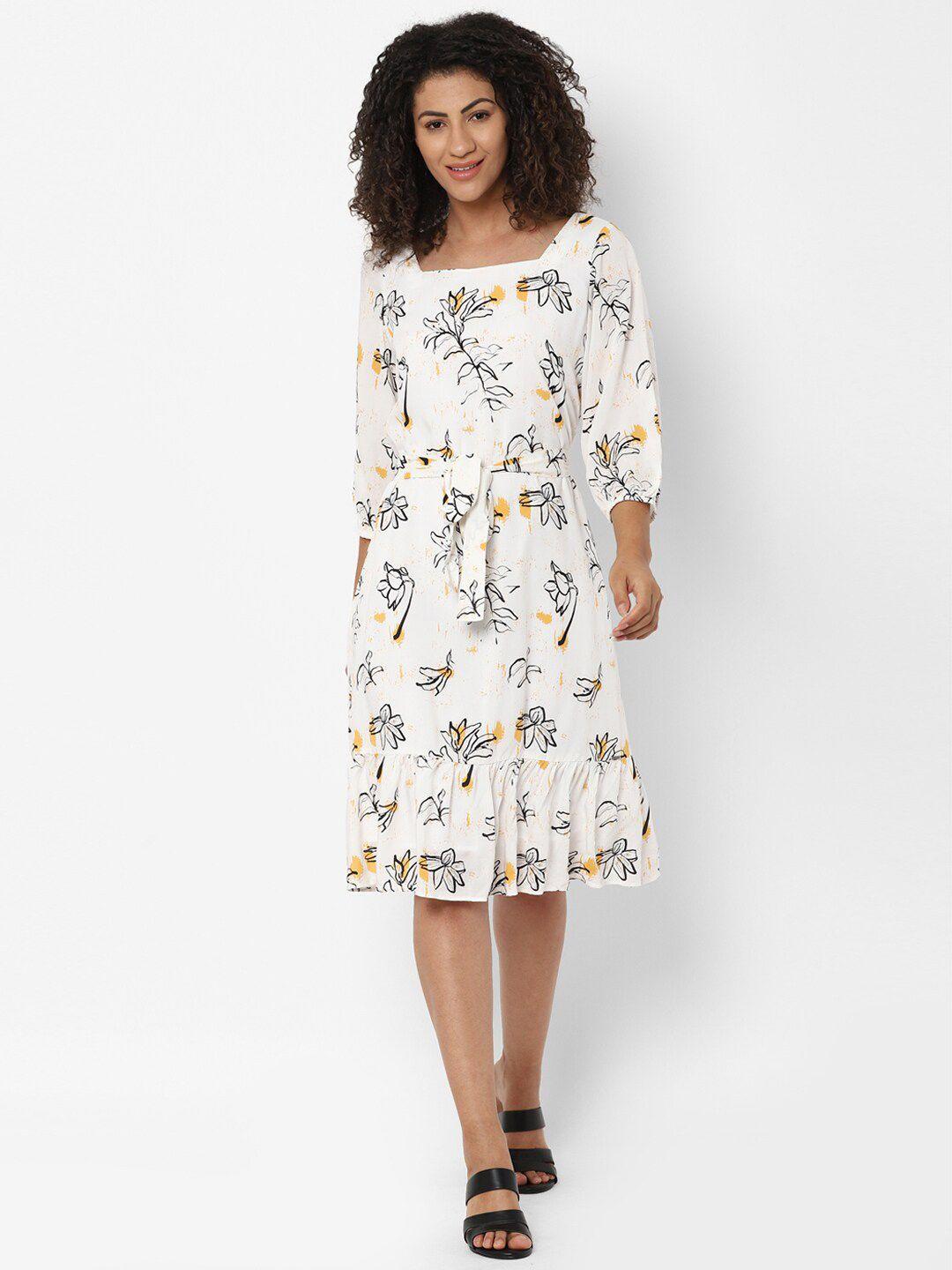 allen solly woman white & black floral fit & flare pure cotton dress