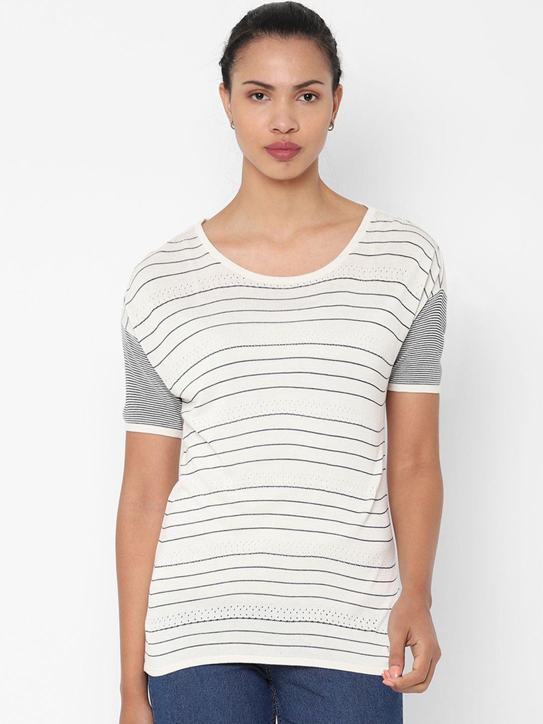 allen solly woman white & blue striped top