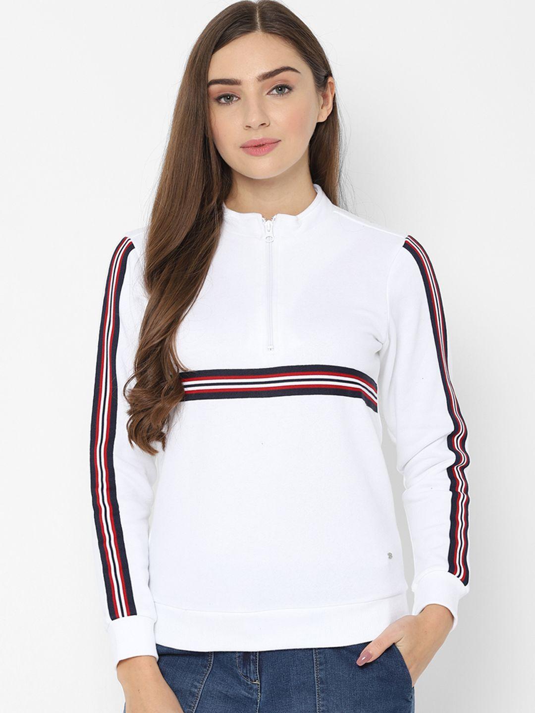 allen solly woman white & navy blue striped sweatshirt